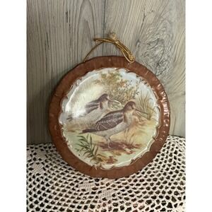 Vintage Joni Woodcock Bird Decorative Wall Hanging Plate Brown Scalloped Rim